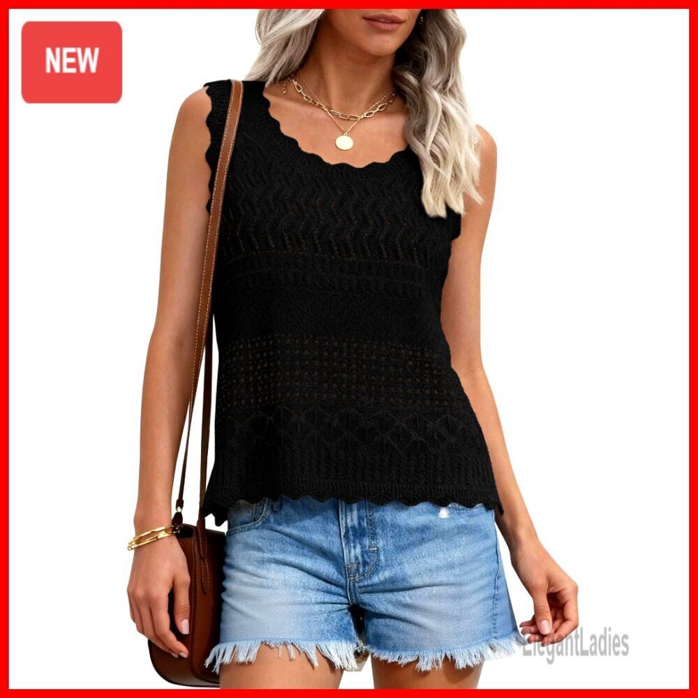 Crochet Tank Top Sleeveless Knit Sweater Vest Boho Summer Beach